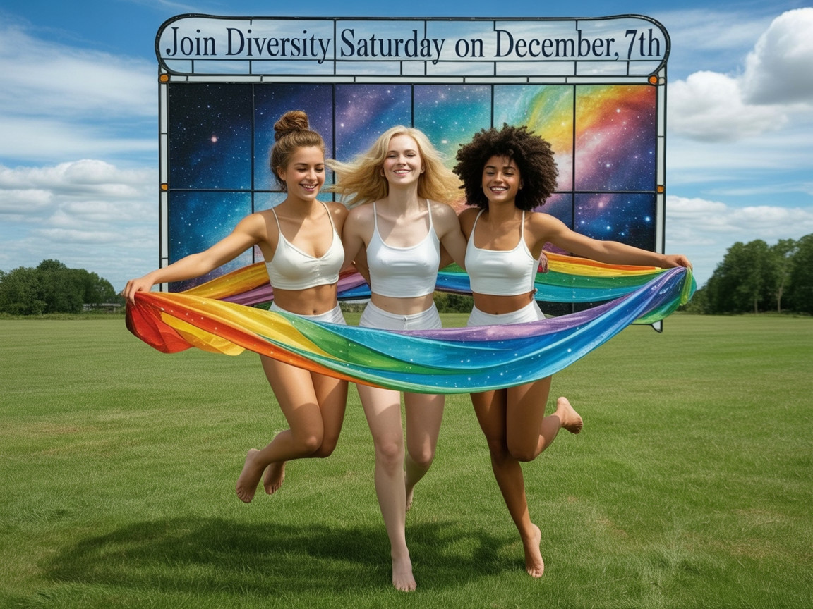 Women in White Tops Running with Rainbow Flag in Field