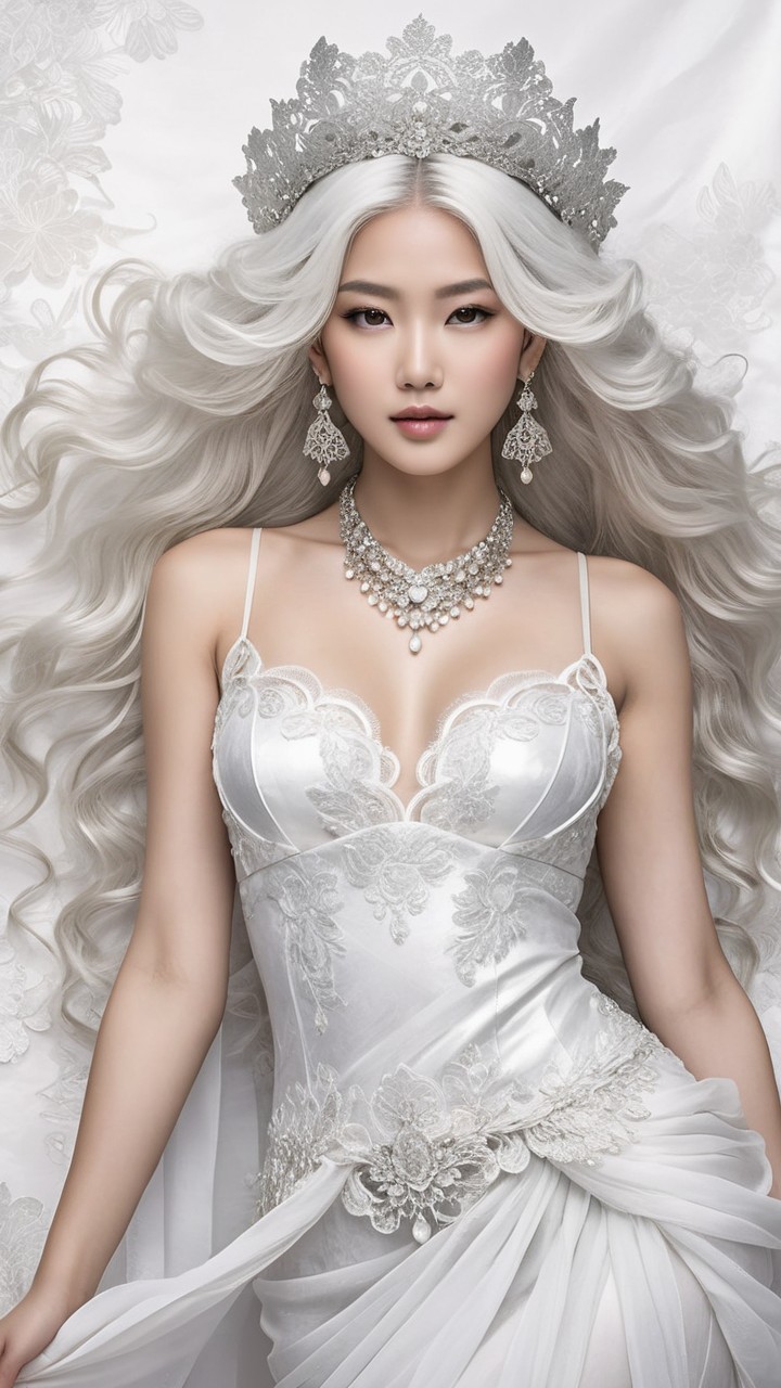 Elegant Portrait of Young Woman in White Dress