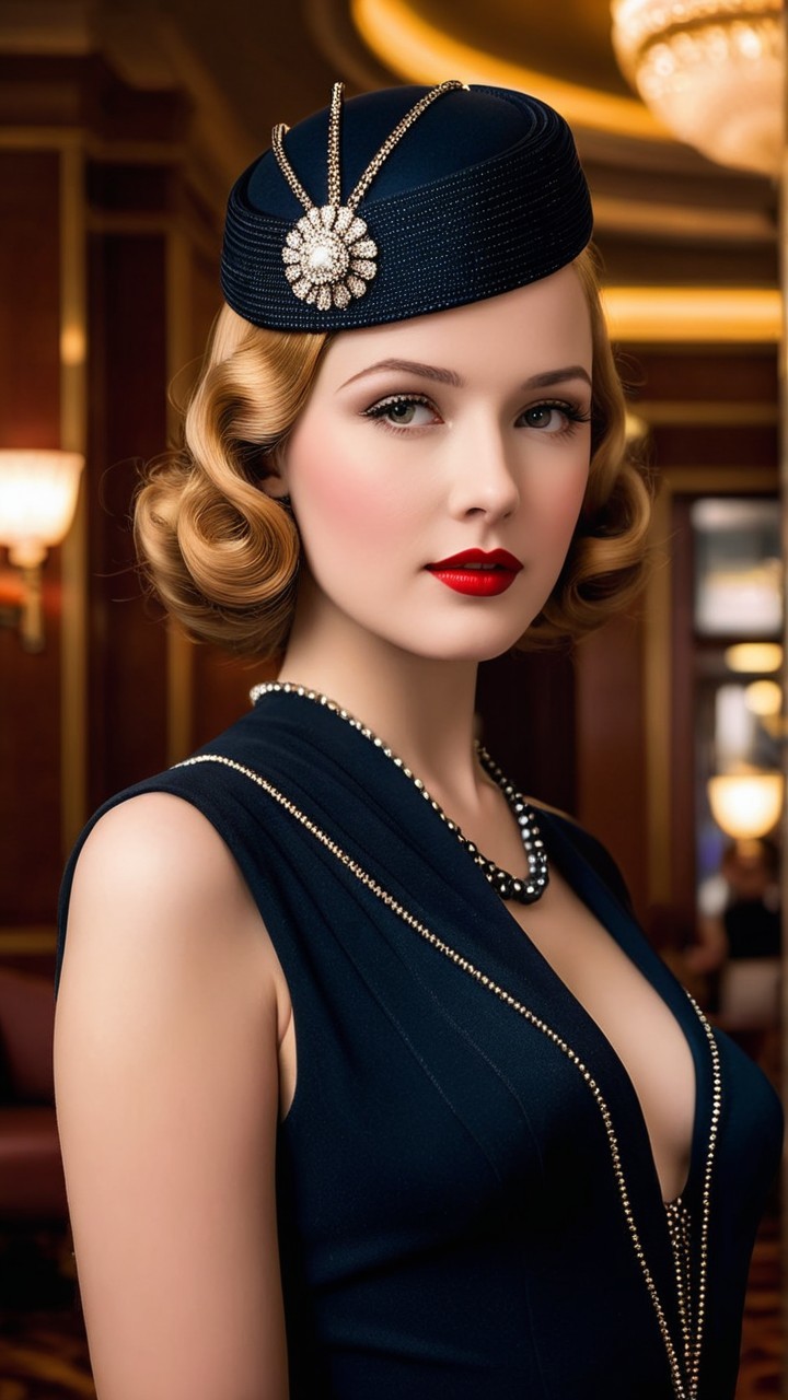 Vintage Glamour: Elegant Woman in Dark Dress