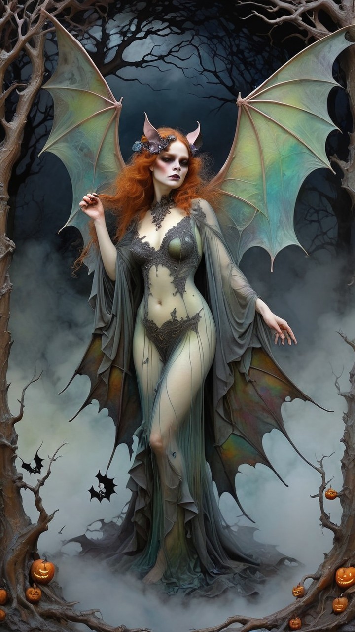 Fantastical character in a misty dark forest setting