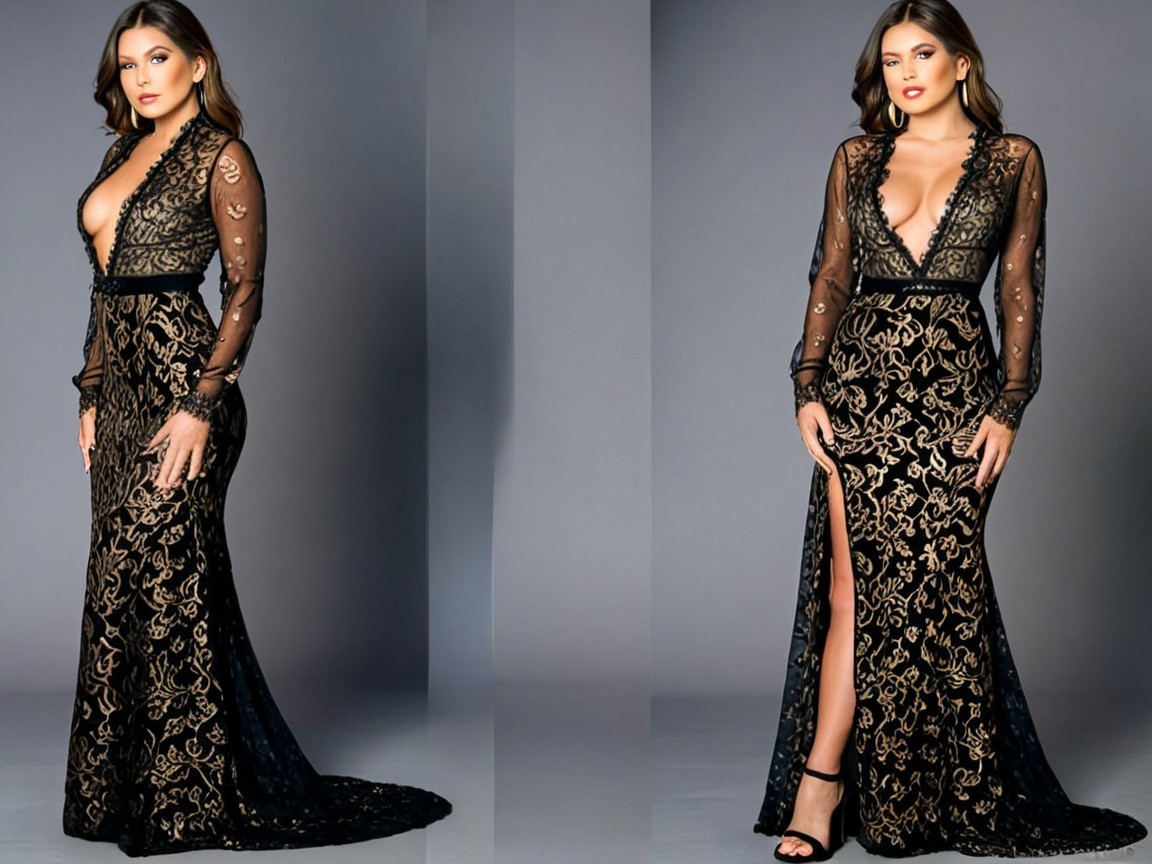 Full Body Shot of Woman in Black and Gold Gown