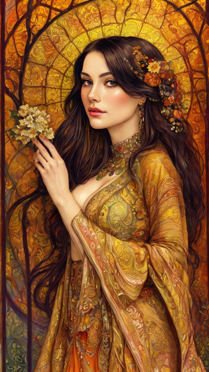 Ornate Golden and Orange Outfit with Floral Accents