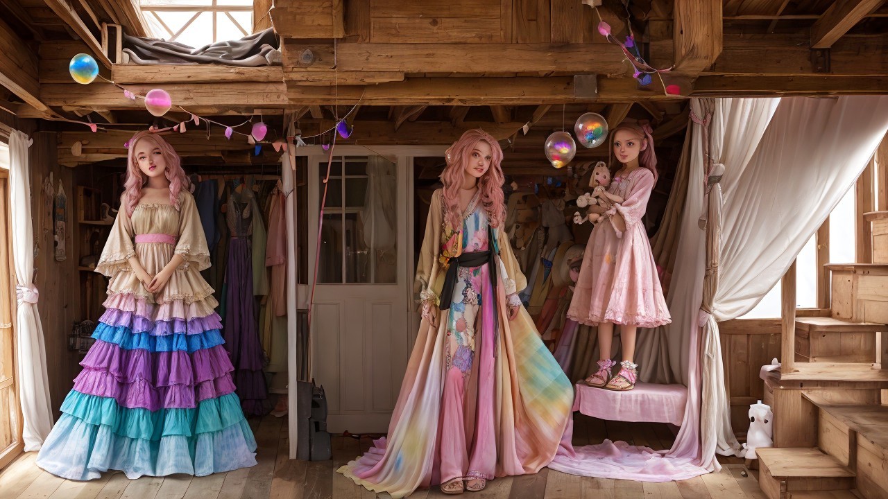 Wooden Room with Colorful Clothing and Dolls