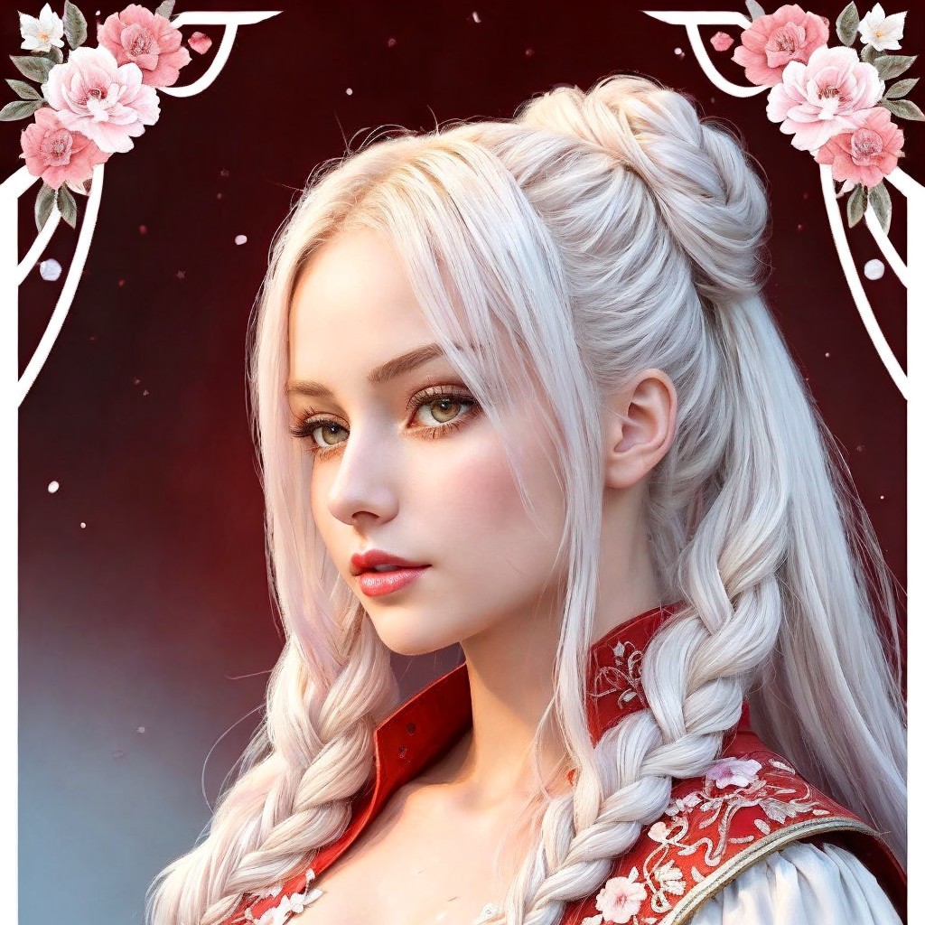 Young Woman with Silvery Hair and Floral Outfit