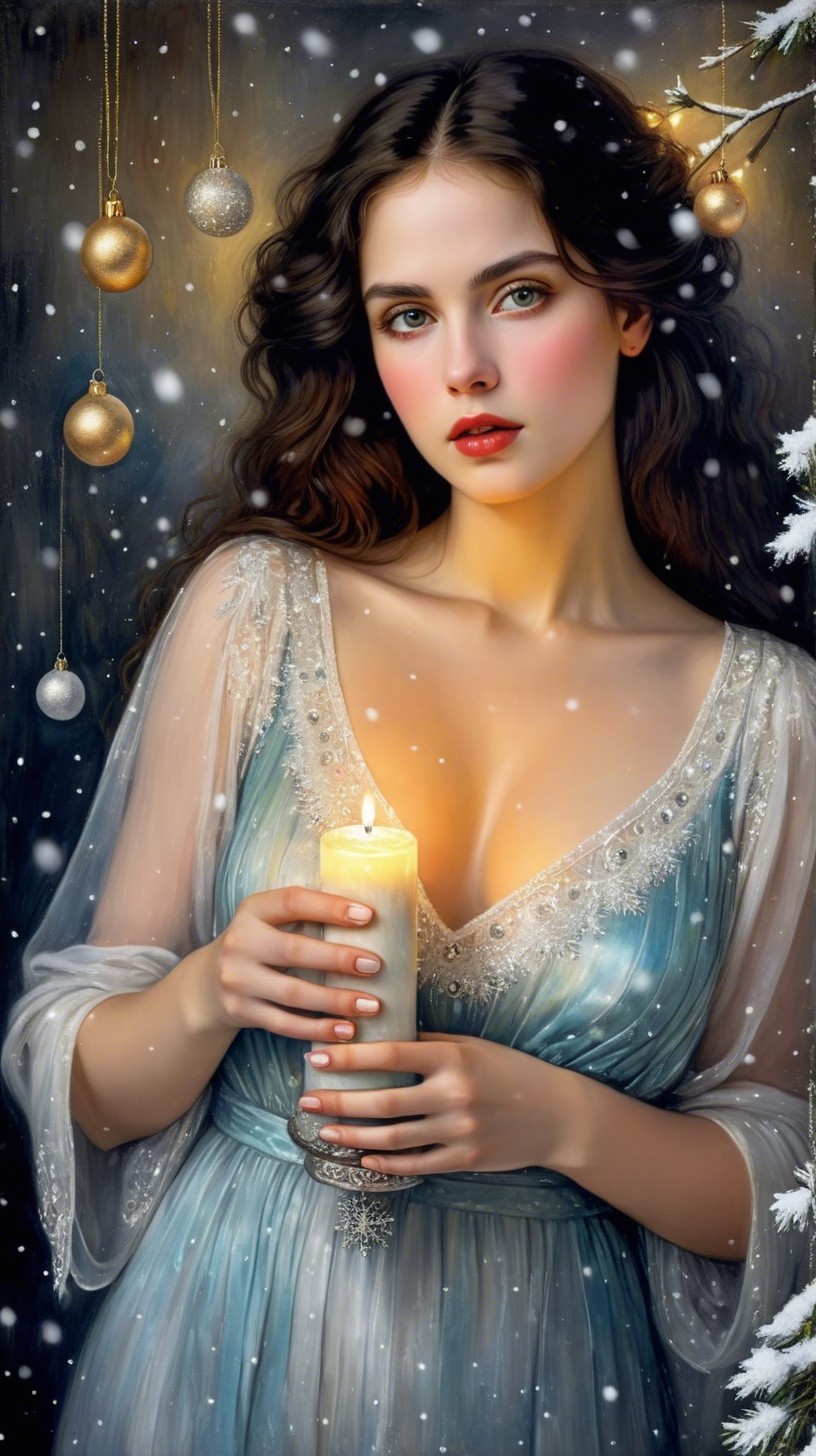 Art Nouveau Portrait of Woman in Winter Wonderland