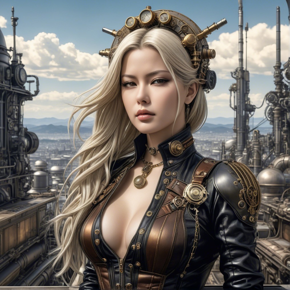Futuristic Steampunk Woman in Industrial Setting