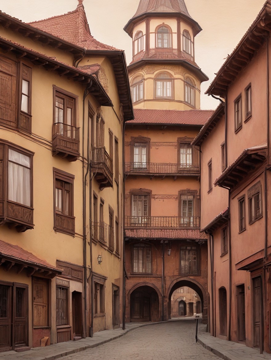 Charming Cobblestone Alleyway with Pastel Buildings