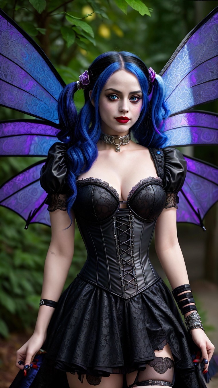 Fantasy Character with Blue Hair and Butterfly Wings
