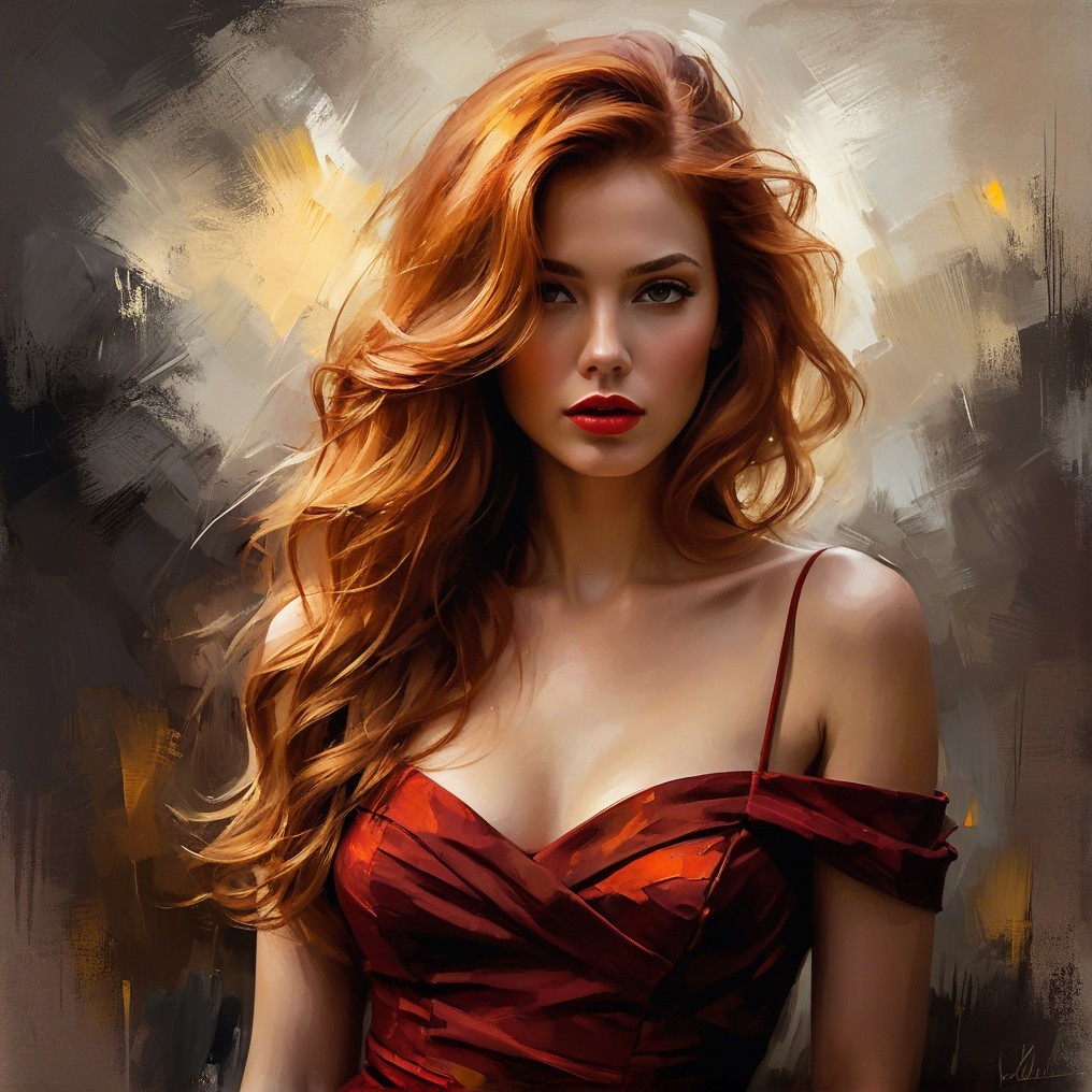 Portrait of a Woman with Red Hair and Elegant Dress