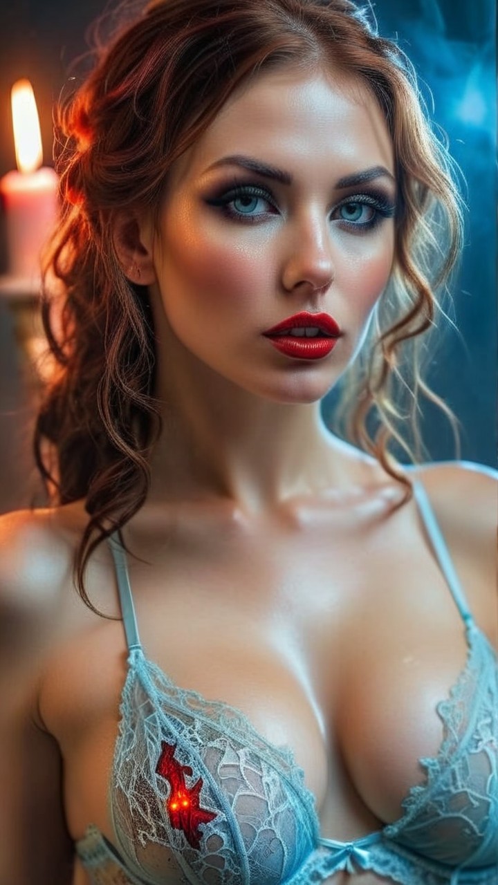 Close-up of a woman with pale skin and red hair