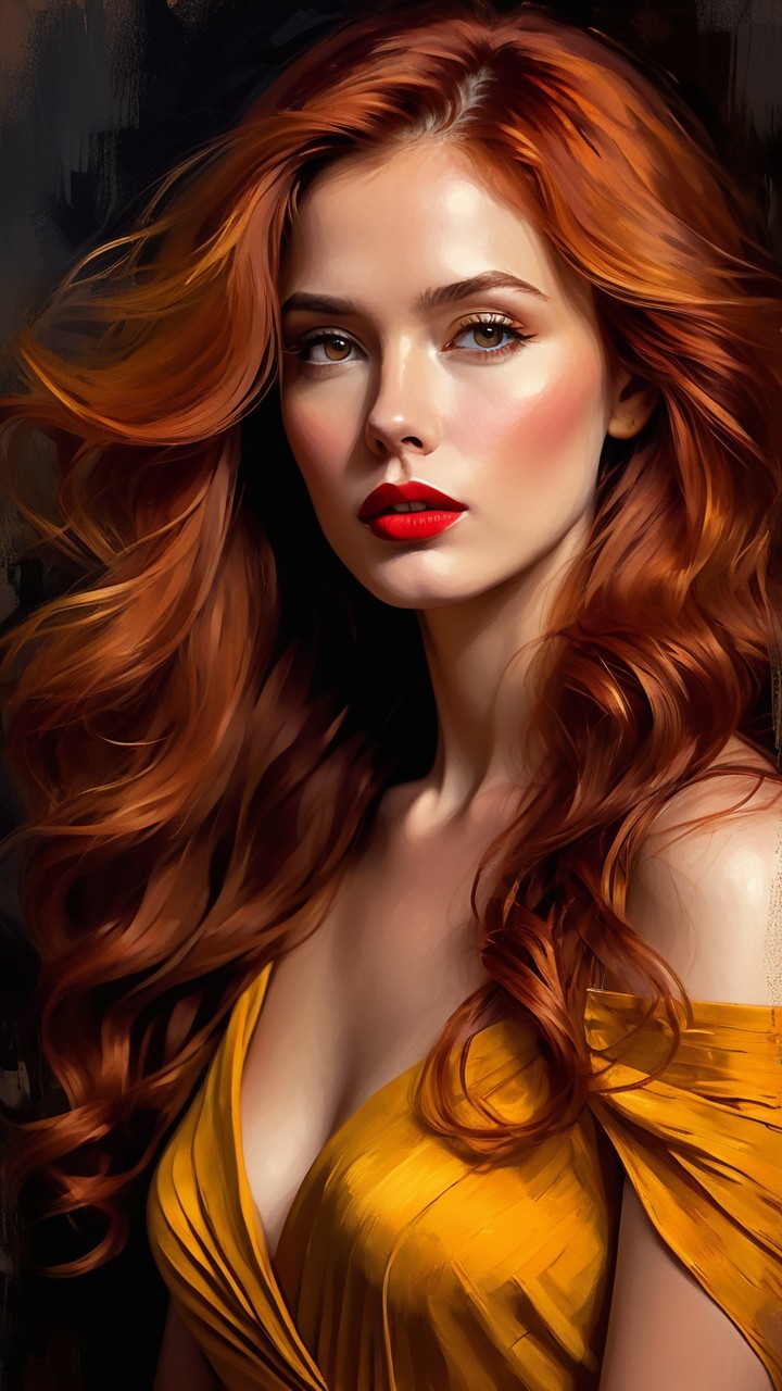 Portrait of a Woman with Vibrant Red Hair and Dress