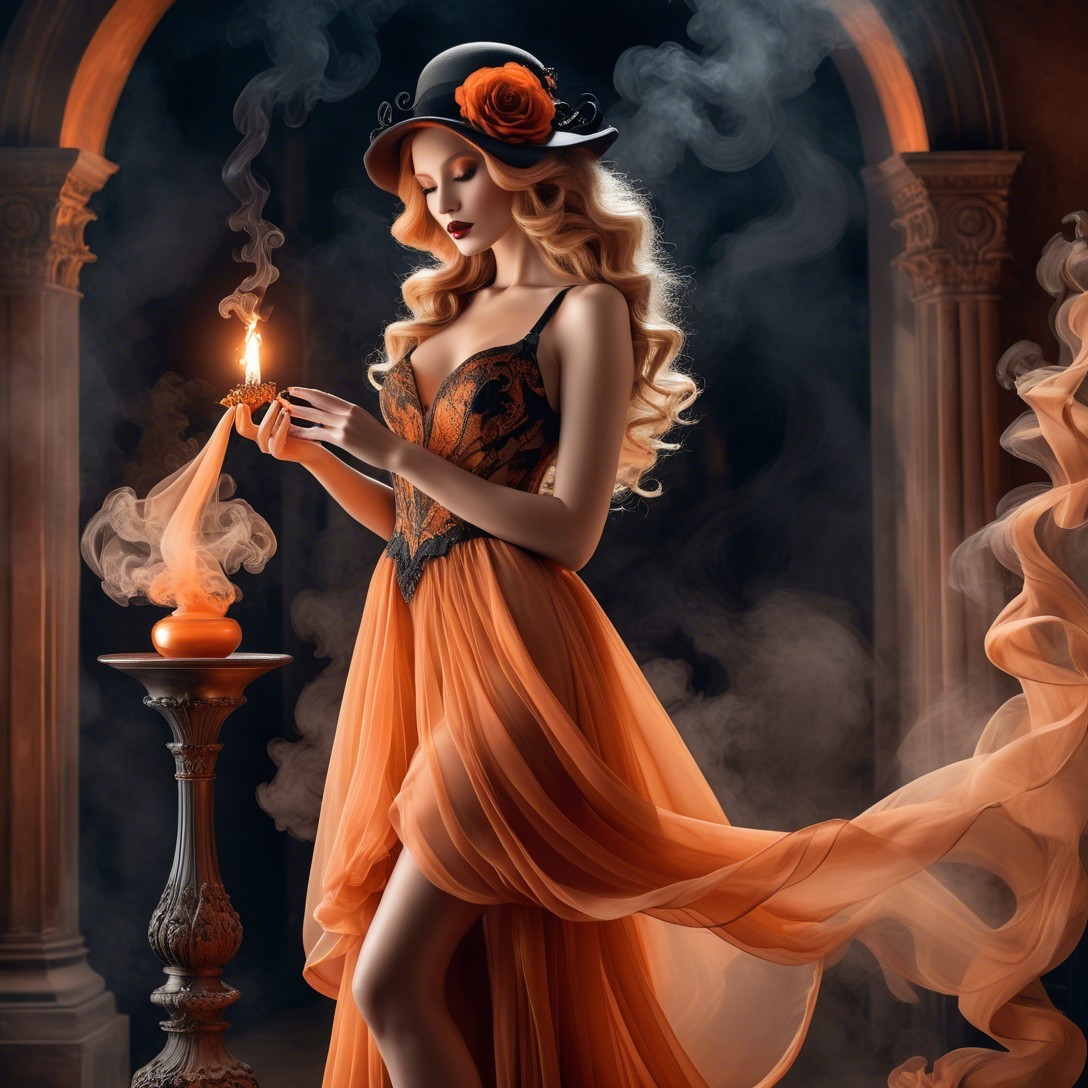 3D Digital Artwork of Elegant Woman in Witch Hat