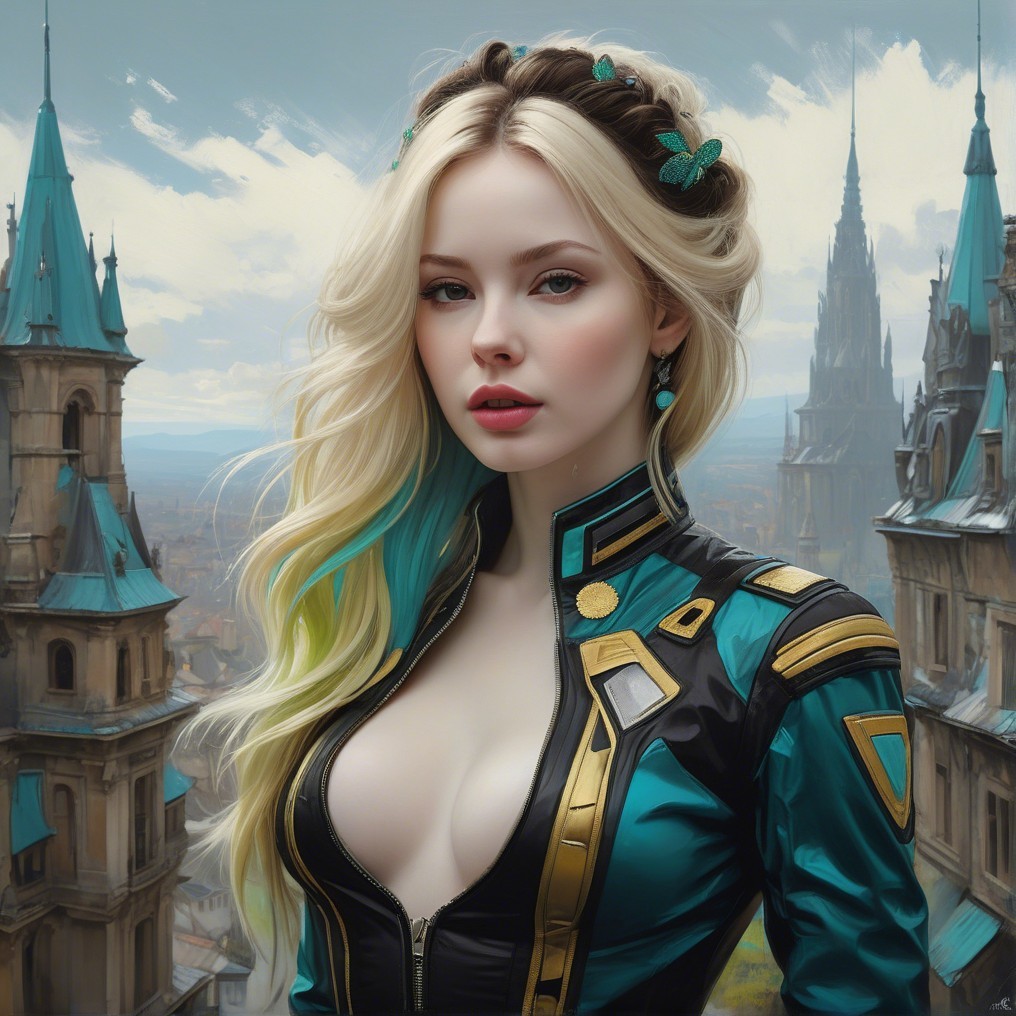 Futuristic Character in Vibrant Cityscape Setting