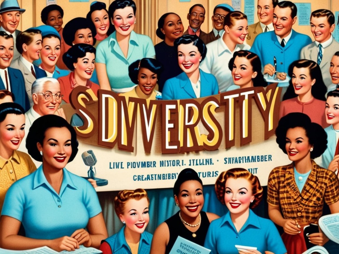 Mid-20th Century Collage Celebrating Diversity and Community