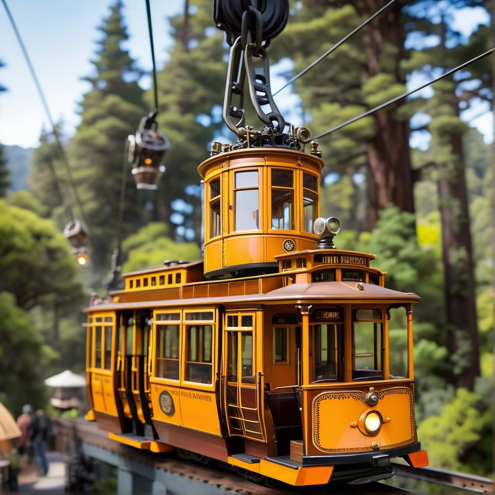 Vintage Tram Journey Through Lush Forest Canopy