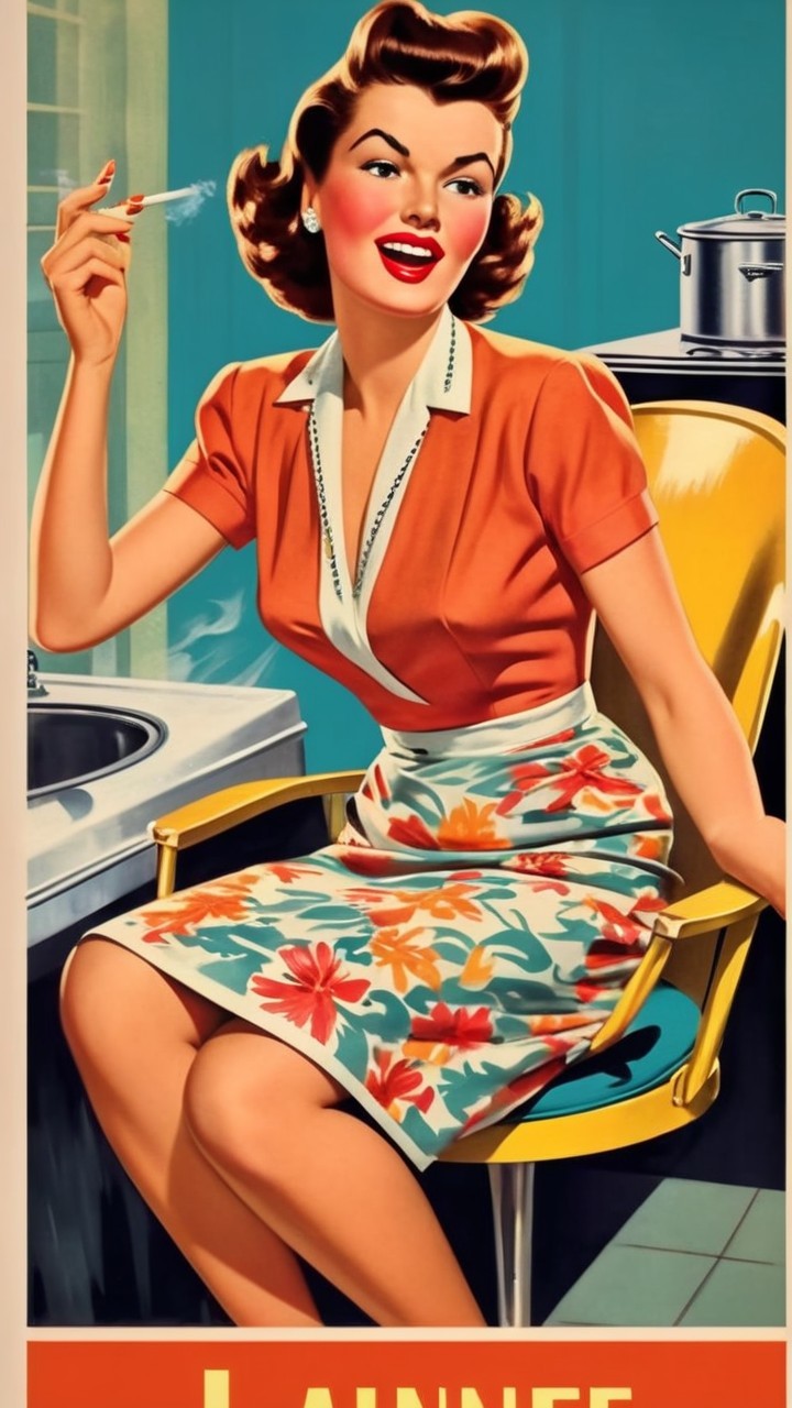 Retro Poster of Woman in Orange Blouse and Floral Skirt