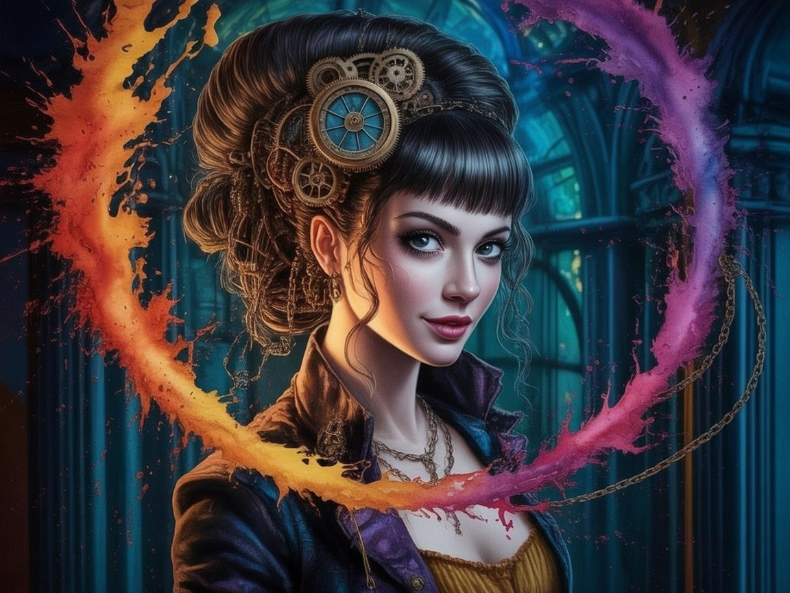Steampunk Woman with Intricate Hairstyle and Outfit