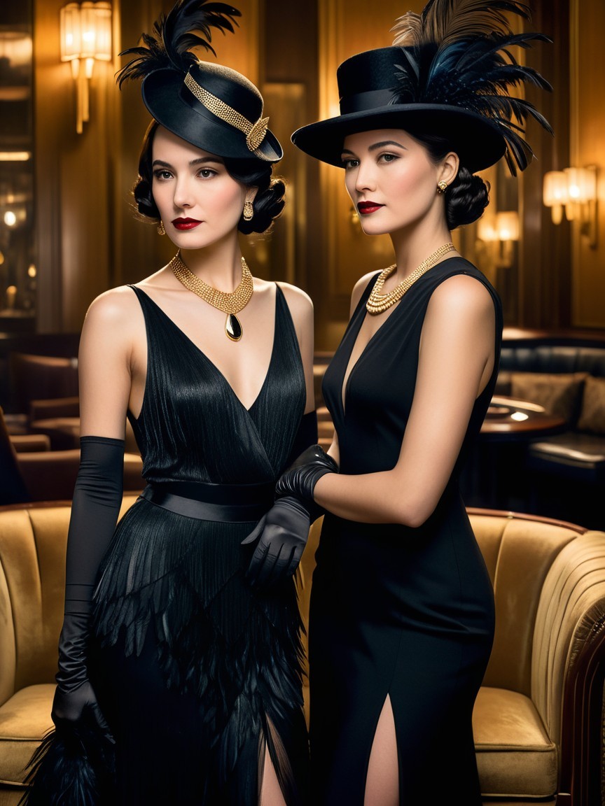 Elegant 1920s Fashion with Glamorous Black Dresses