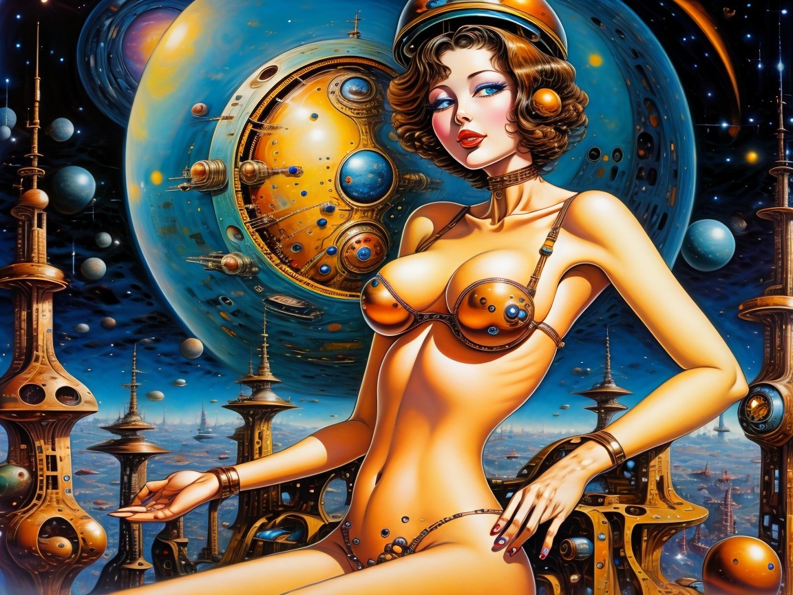 Futuristic Woman in Vibrant Cosmic Landscape