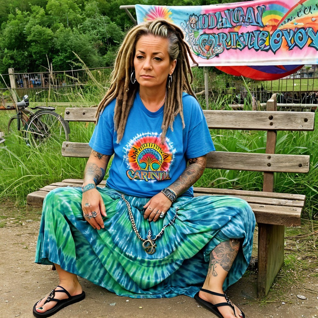 Woman in Bohemian Style at Vibrant Outdoor Setting