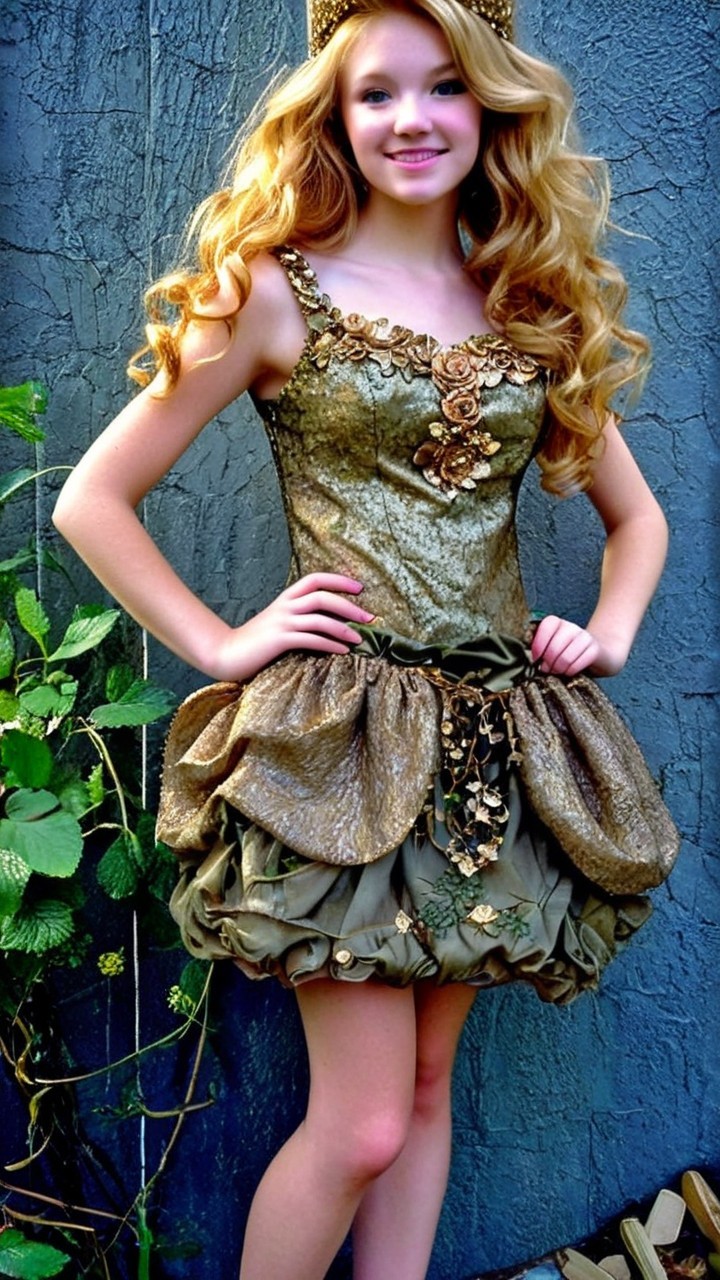Elegant Dress with Gold Bodice and Ruffled Skirt