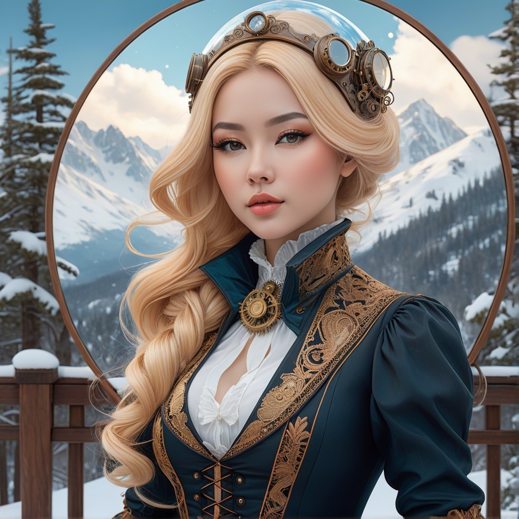 Elegant Young Woman in Vintage Steampunk Outfit