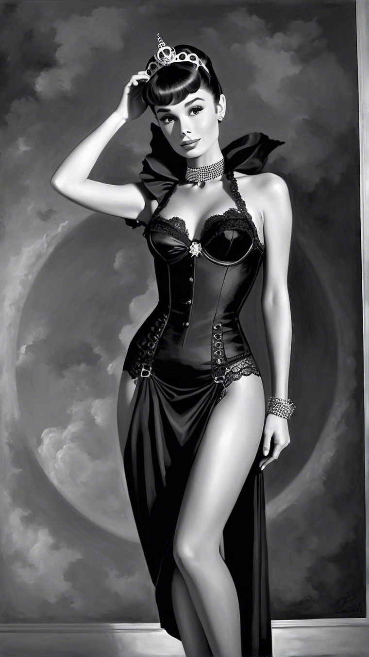 Elegant Black-and-White Portrait of a Woman in Corset Dress