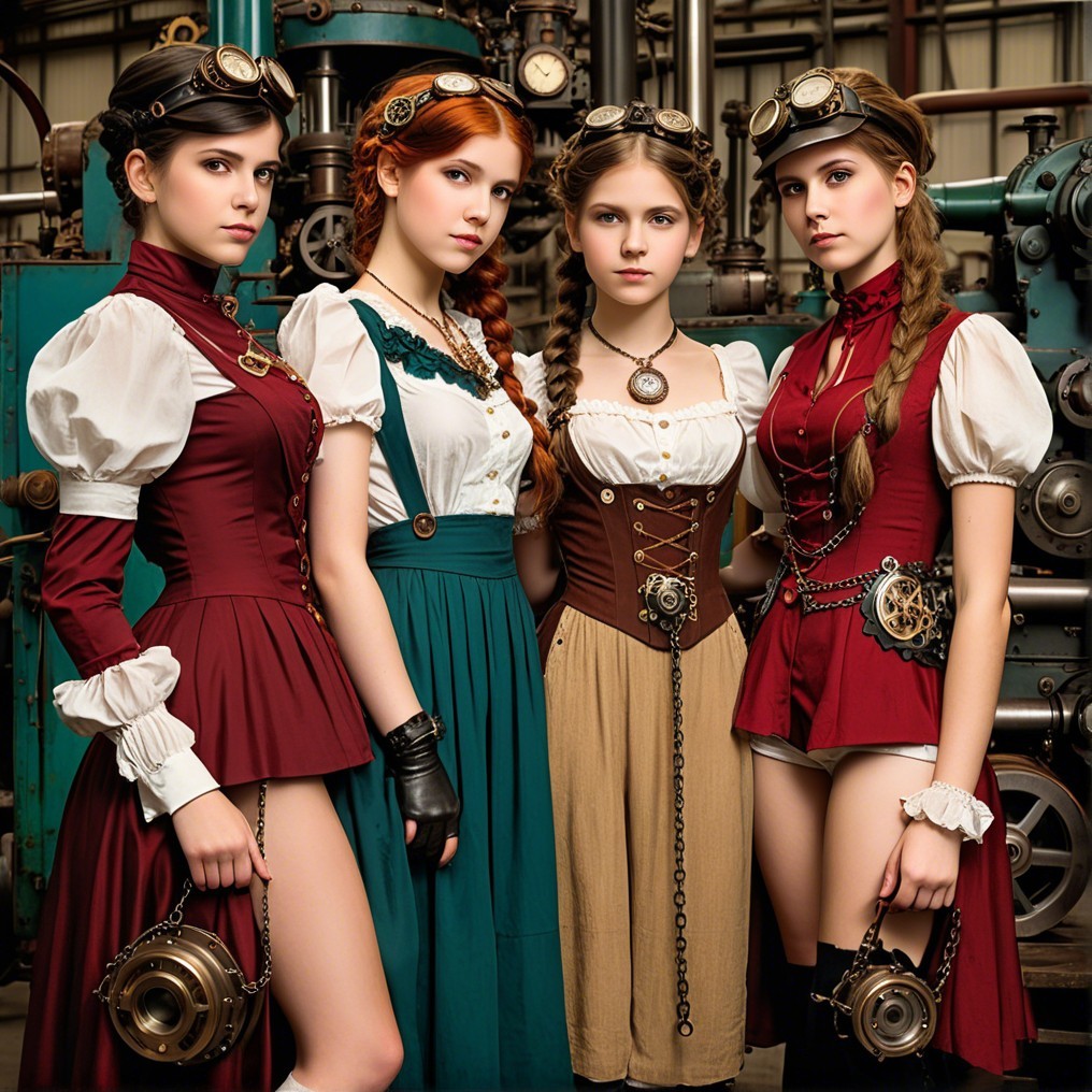 Steampunk-Inspired Attire in Vintage Industrial Setting
