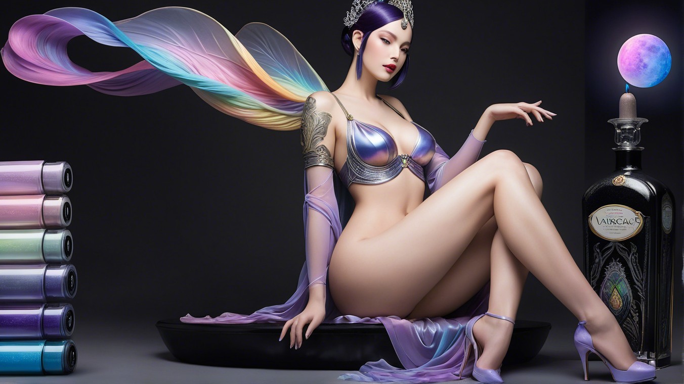 Fantasy Figure with Pastel Hair and Ethereal Wings