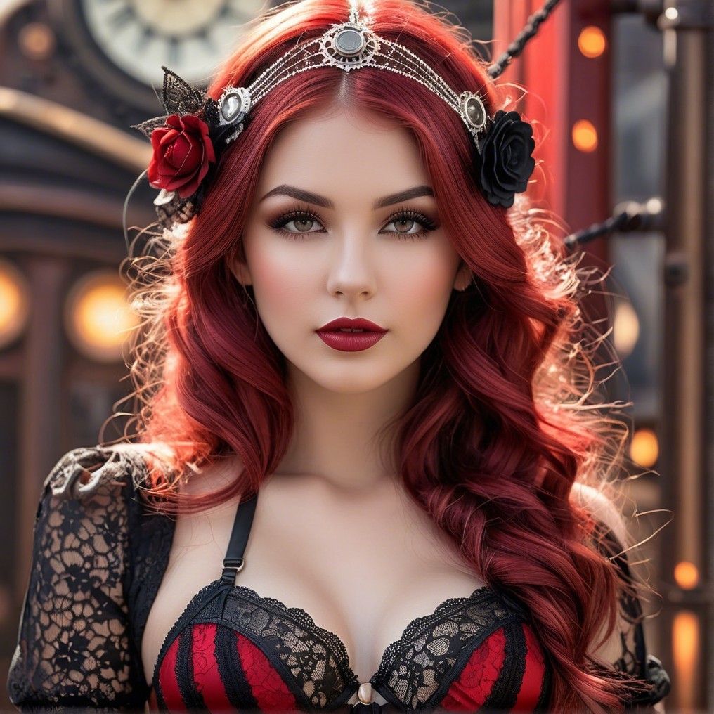 Portrait of a woman with red hair and gothic attire