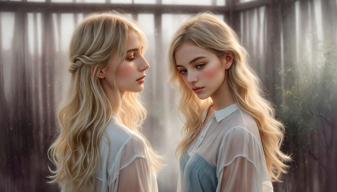 Young women in sheer blouses with soft lighting