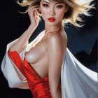 Ethereal Figure in Flowing Dress with Mystical Background