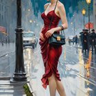 Young woman in sheer dress holding roses in rain