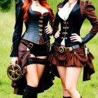 Steampunk Fashion in a Lush Green Field Setting