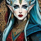 Striking woman in celestial crown against cosmic backdrop