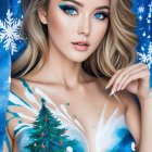 Detailed Oil Painting of Woman with Smoky Eyes and Teal Top