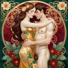 Fantasy Scene of Woman with Dragon and Blood-Red Moon