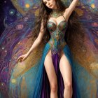 Mystical Figure in Lush Forest with Waterfalls