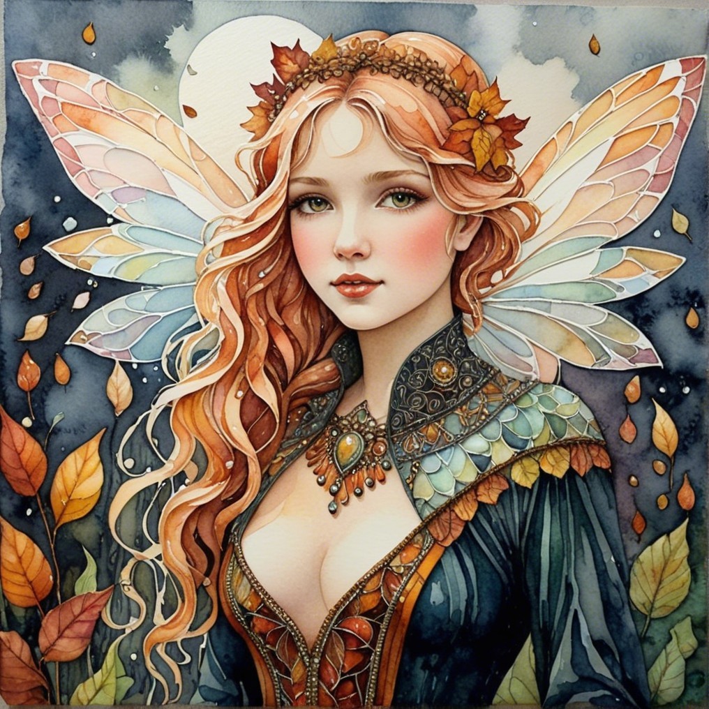 Fairy with Auburn Hair and Stained Glass Wings