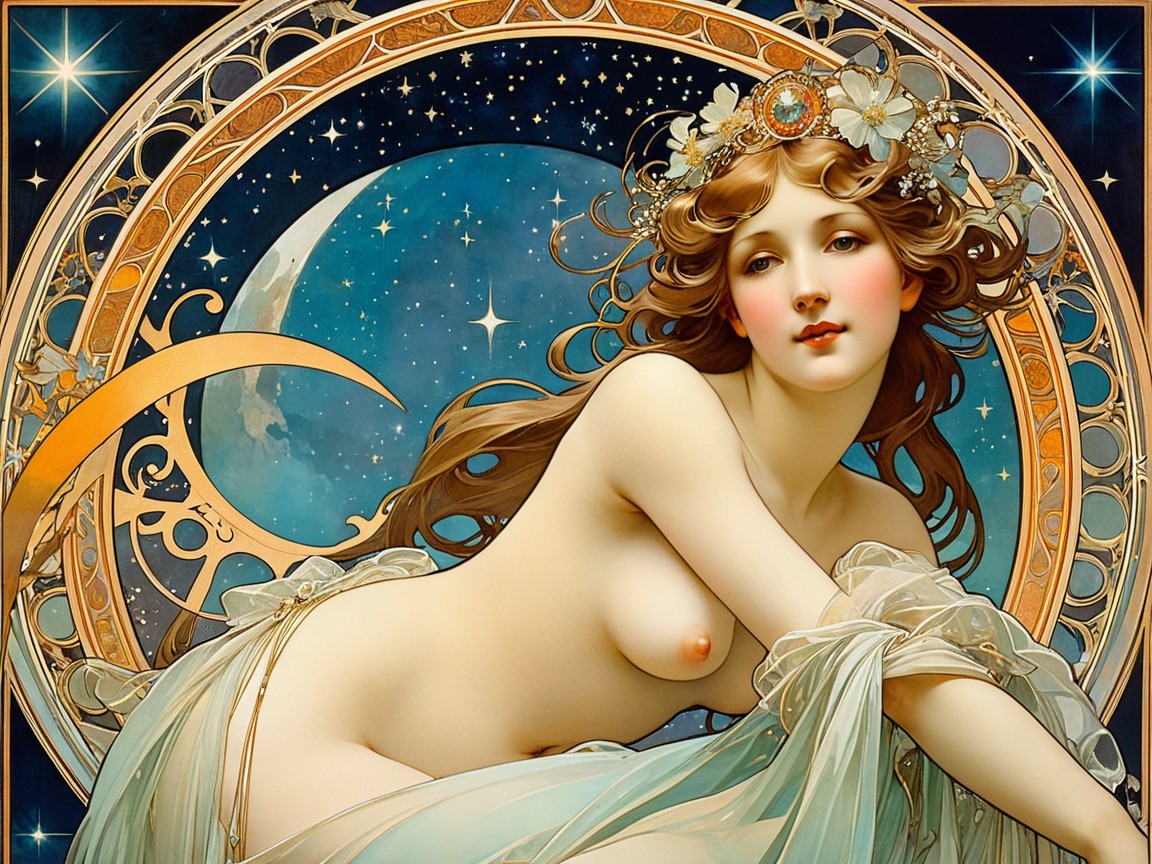 Elegant Woman in Ethereal Art Nouveau Setting
