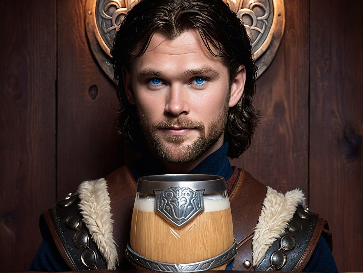 Young Man in Historical Leather Armor with Beer Stein