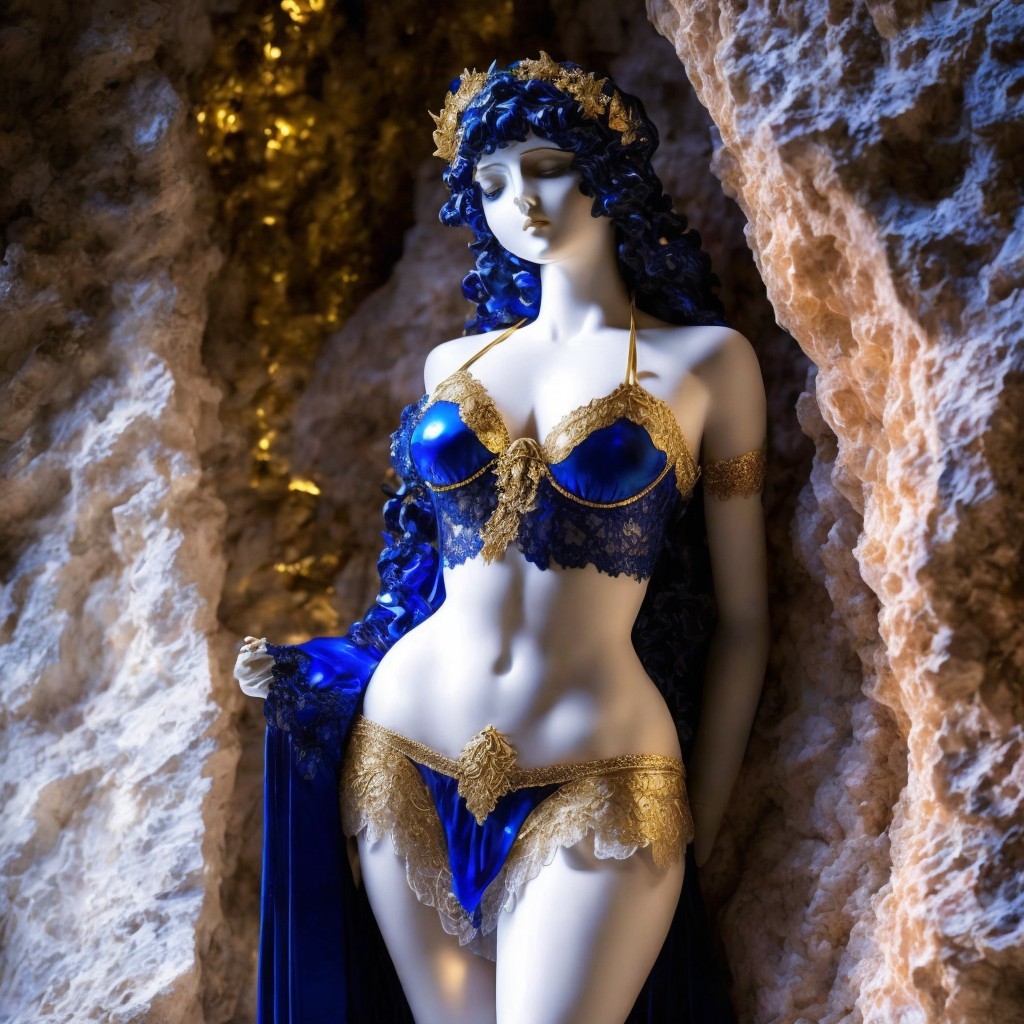 Vibrant Blue Lingerie Set on Elegant Mannequin