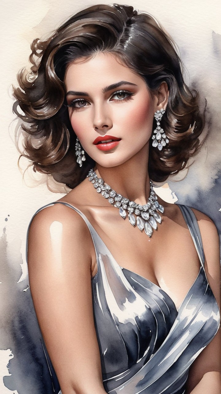 Glamorous Portrait of a Woman in Silver Gown