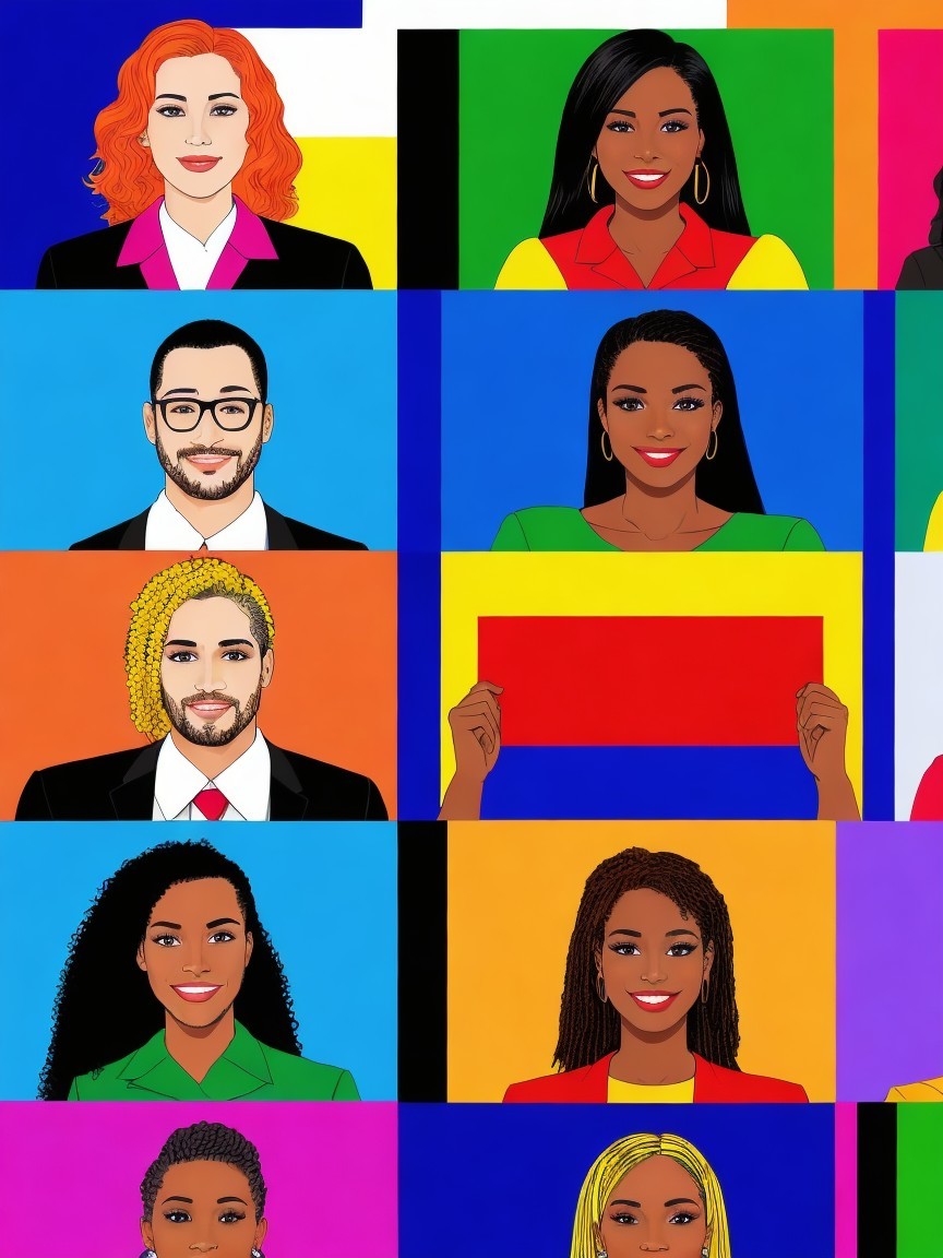 Vibrant Digital Art Collage of Diverse People