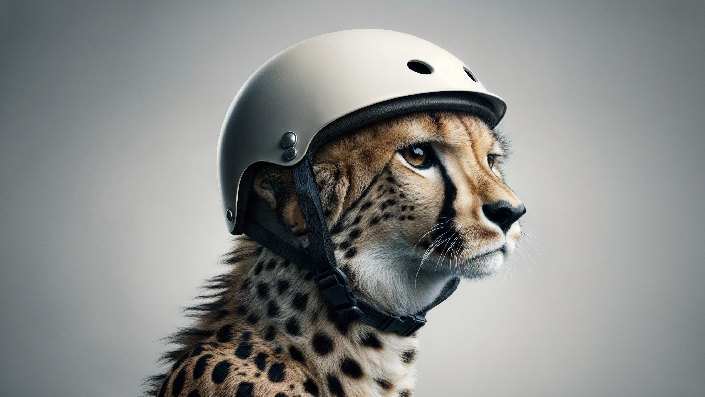 Cheetah in Helmet with Detailed Fur and Expressive Eyes
