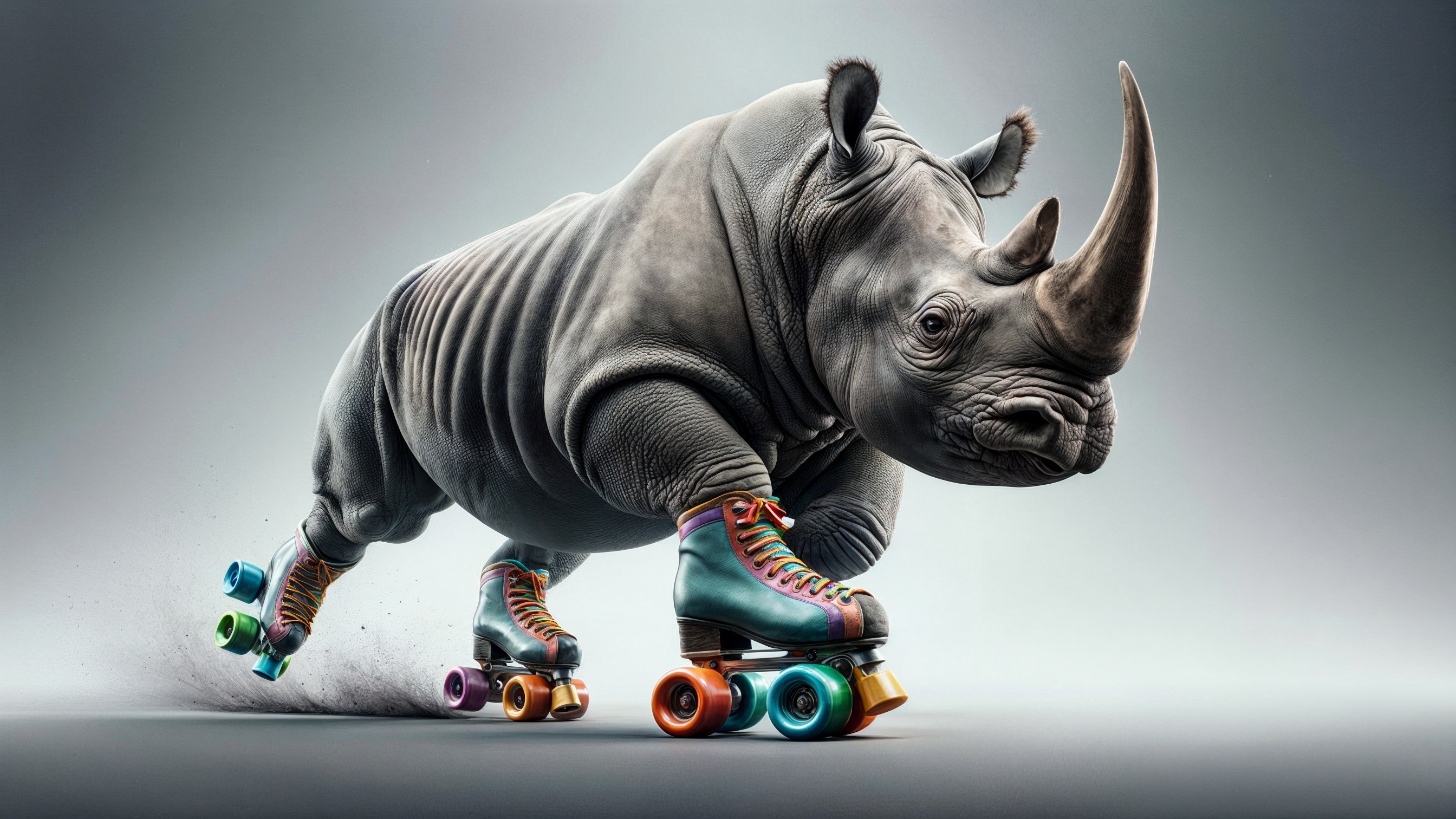 Rhinoceros Skating on Colorful Roller Skates