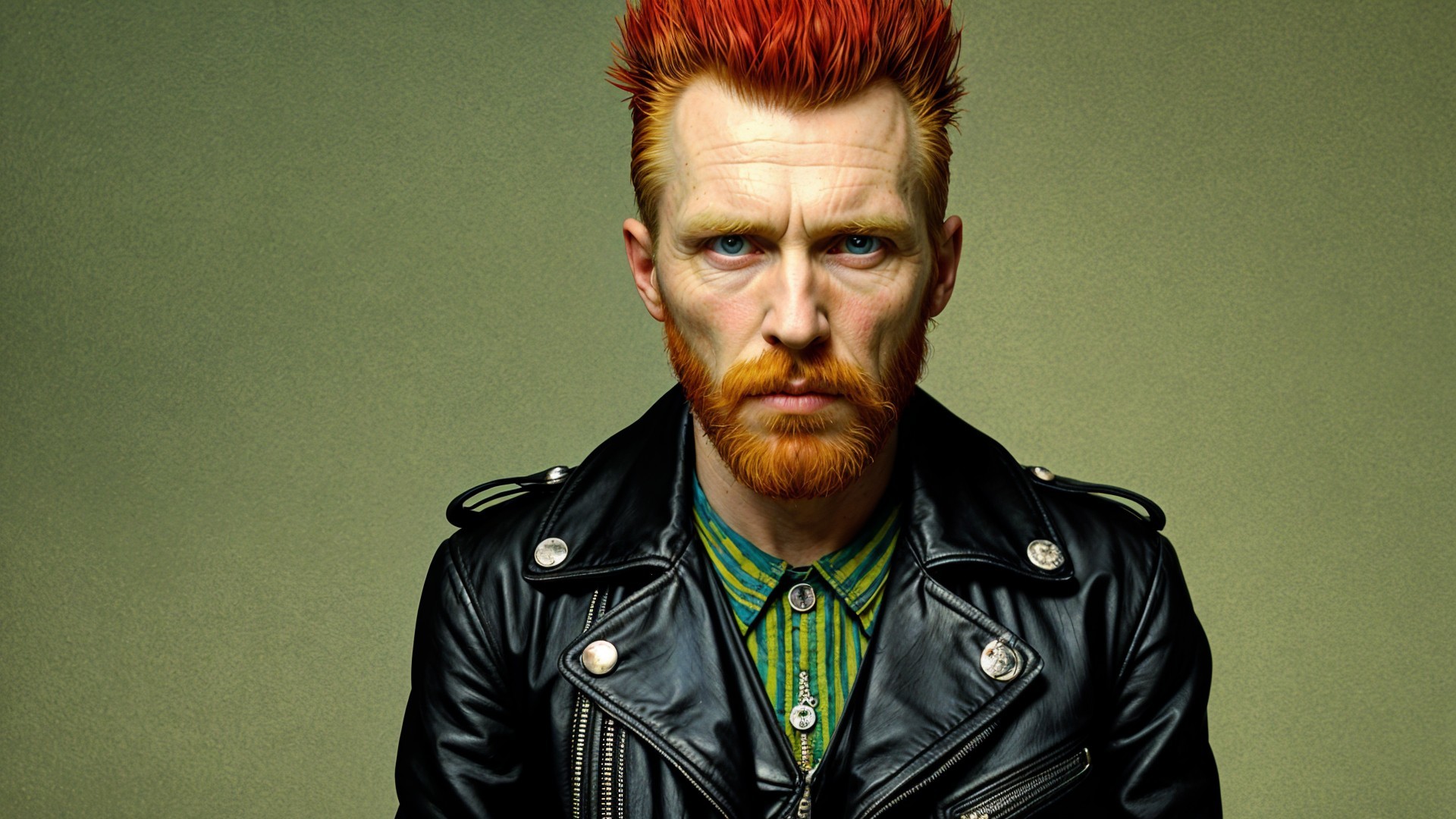 Portrait of a man with red mohawk and beard