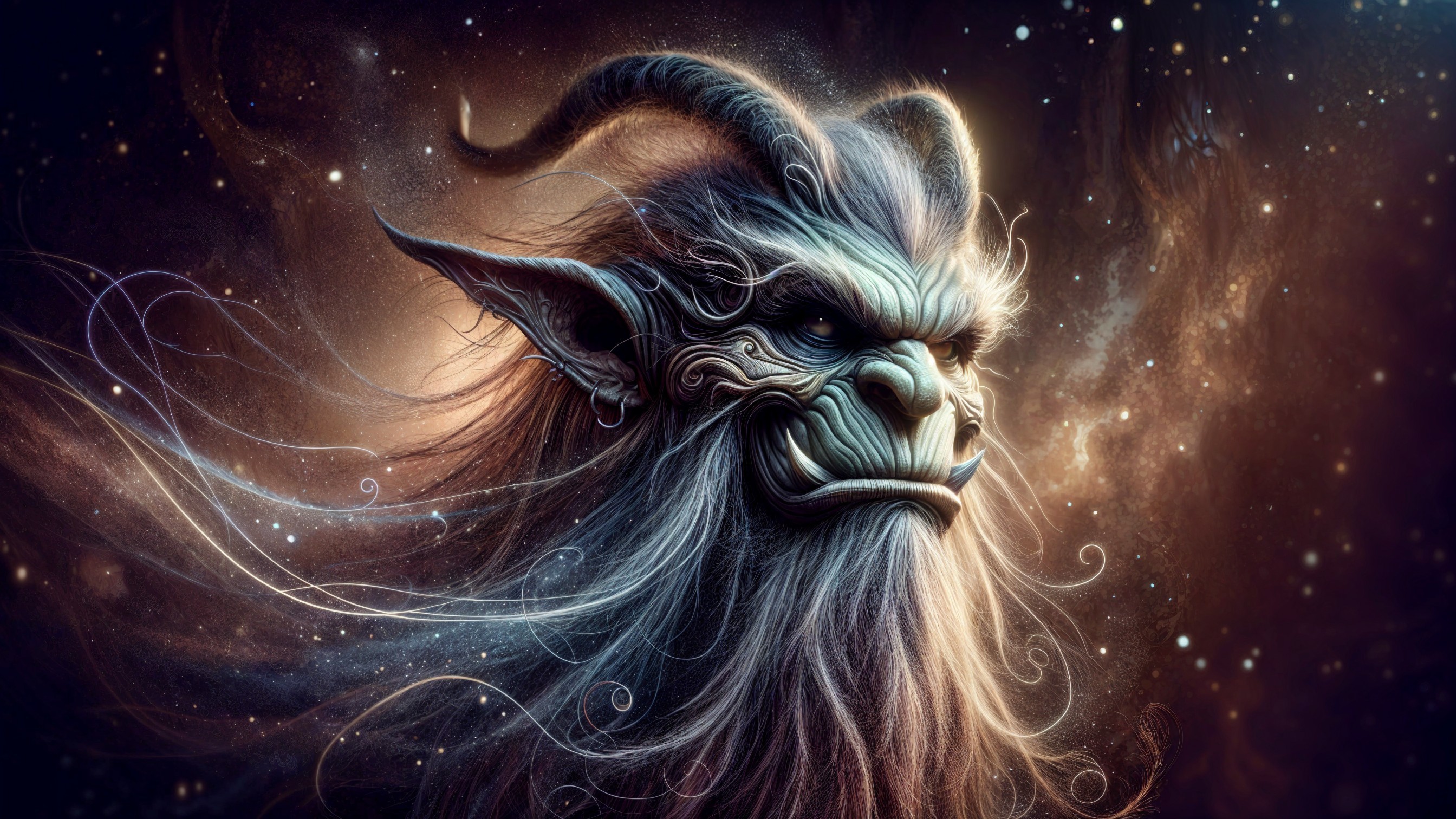 Fantastical Creature with Cosmic Backdrop and Mystery