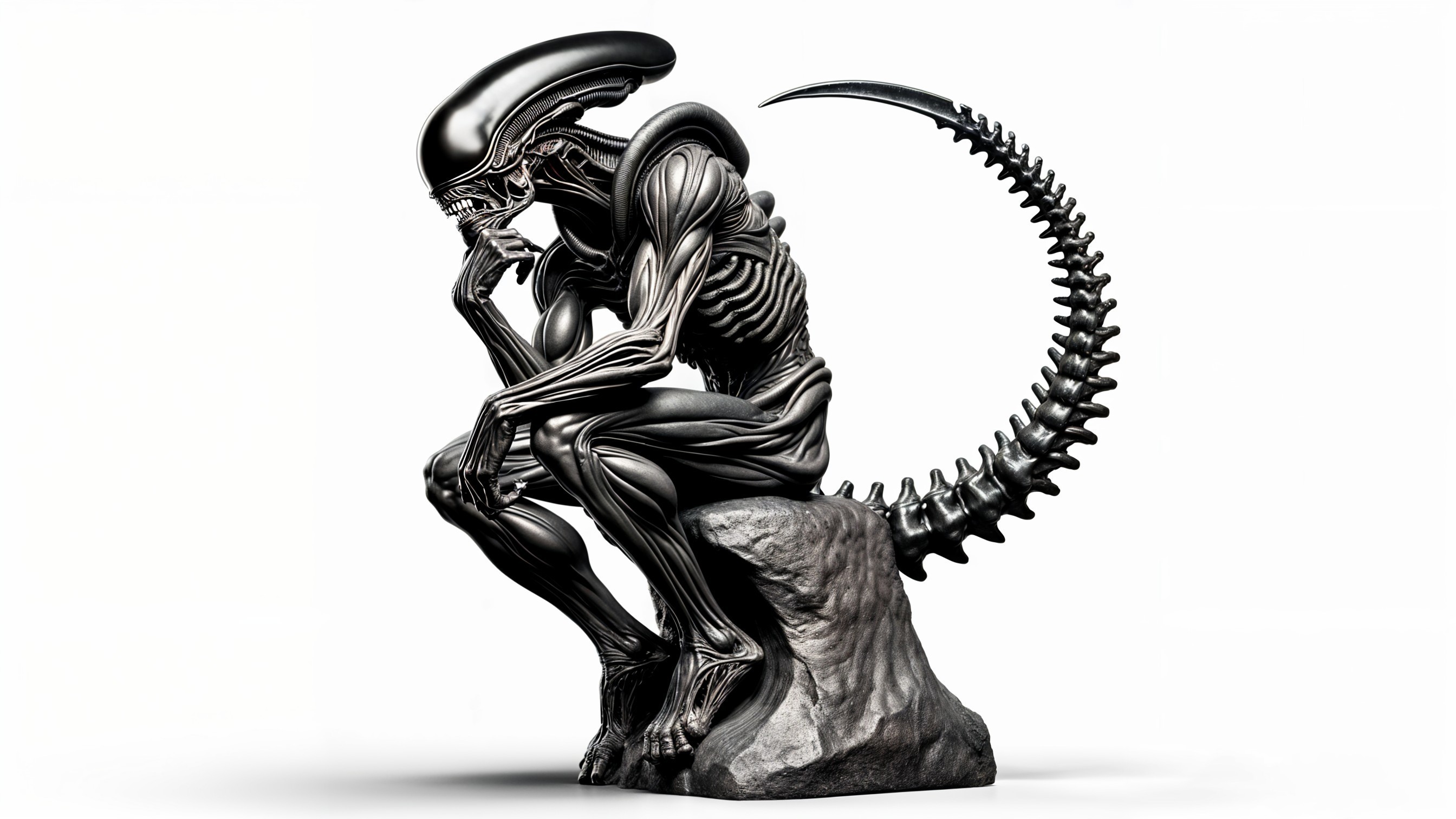 Humanoid Sculpture with Elongated Limbs and Tail