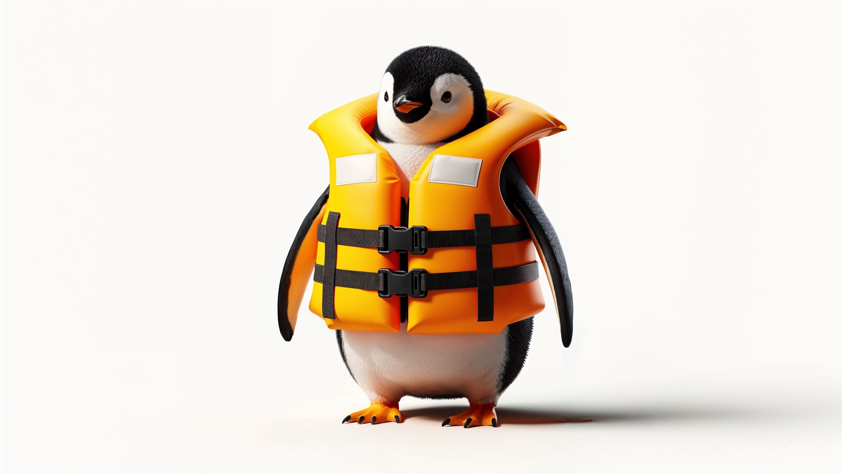 Cartoon Penguin in Bright Orange Life Jacket